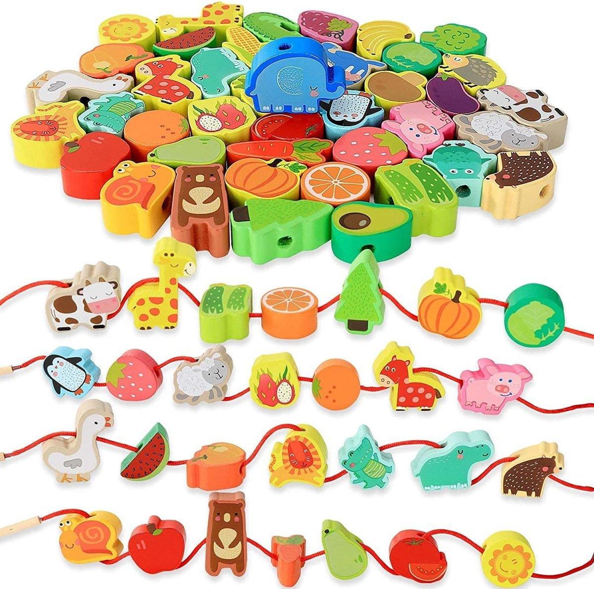 Montessori Wooden Stringing Animals, Fruits and Vegetables - MontessoriFun